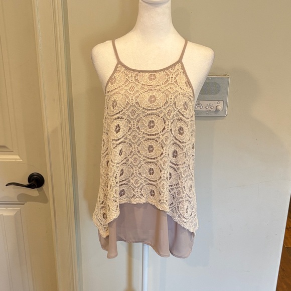 Tops - Lace Overlay Cream Tank Top